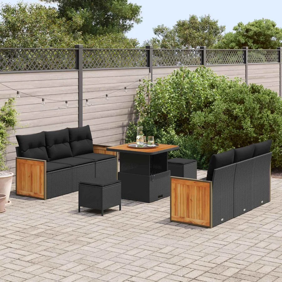 Ensemble de canapé de jardin avec coussin 9 pcs Noir - 3