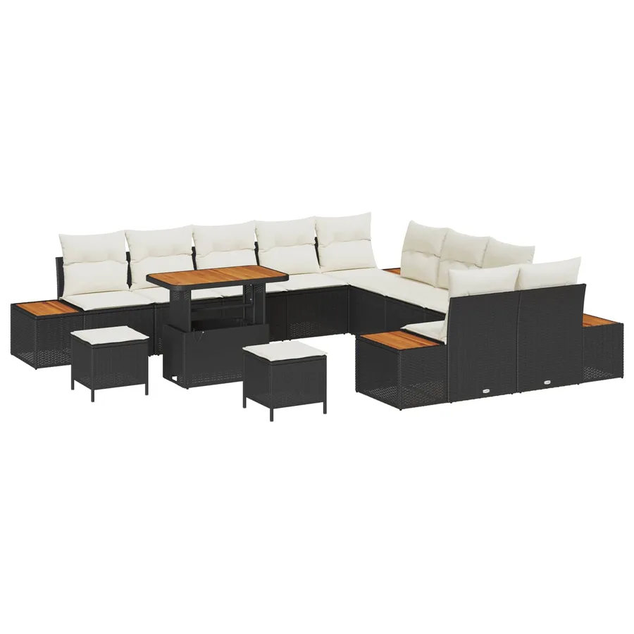 Ensemble de canapé de jardin avec coussin 13 pcs Noir et Crème - 2