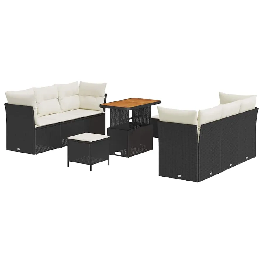 Ensemble de canapé de jardin 9 pcs Noir et Crème polyrotin - 2