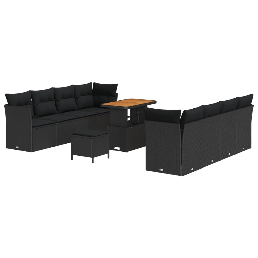 Ensemble de canapé de jardin avec coussin 11 pcs Noir polyrotin - 2