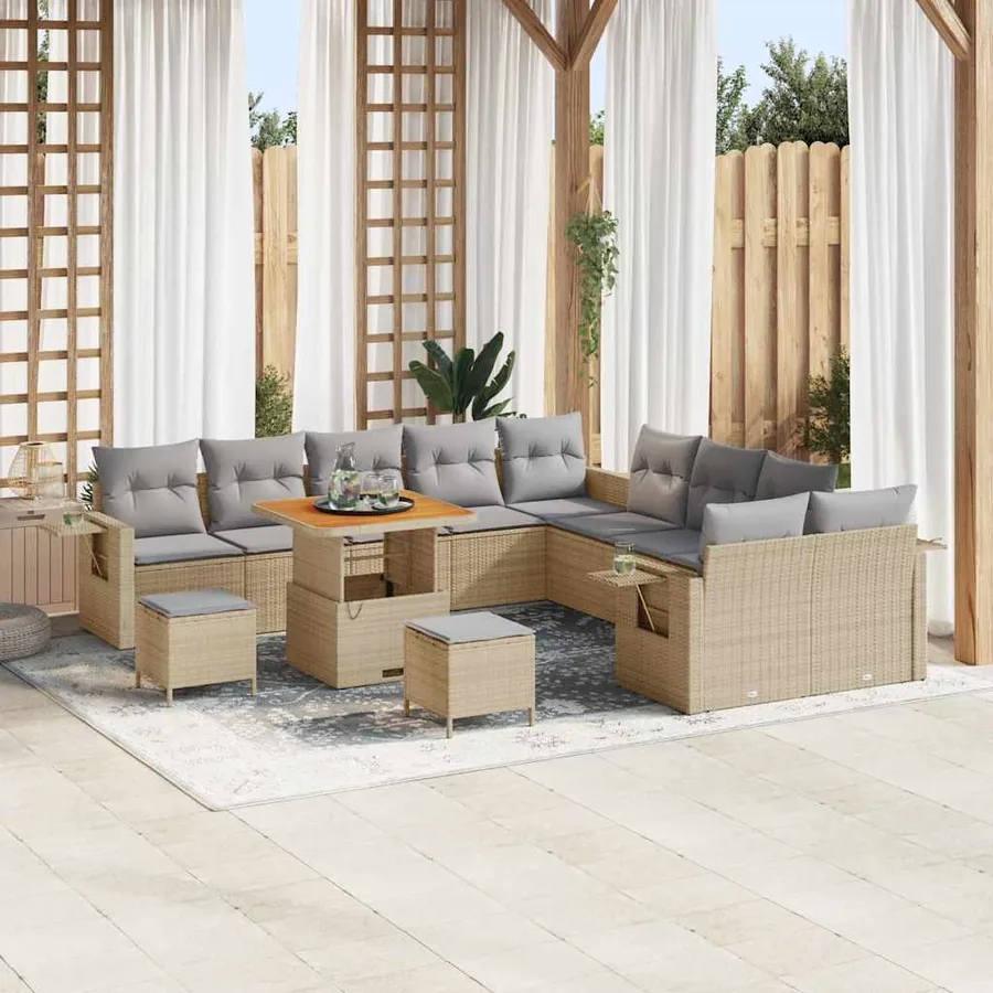 Ensemble de canapé de jardin 13 pcs Beige polyrotin