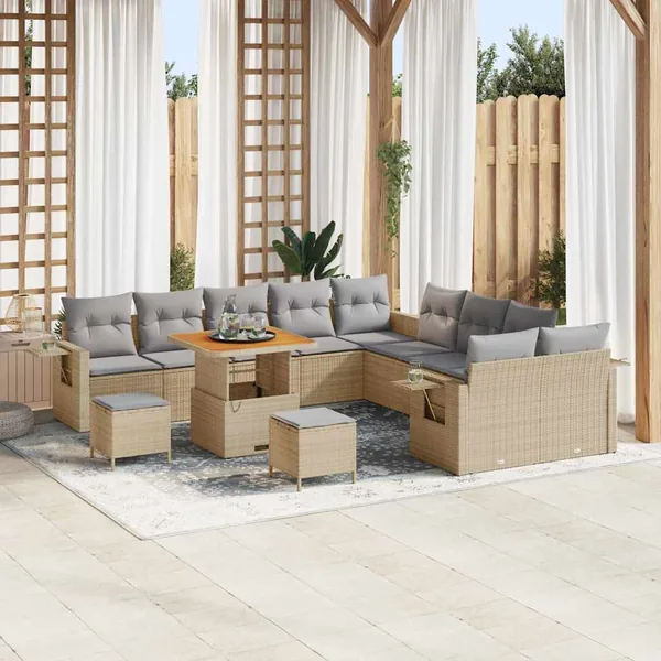Ensemble de canapé de jardin 13 pcs Beige polyrotin