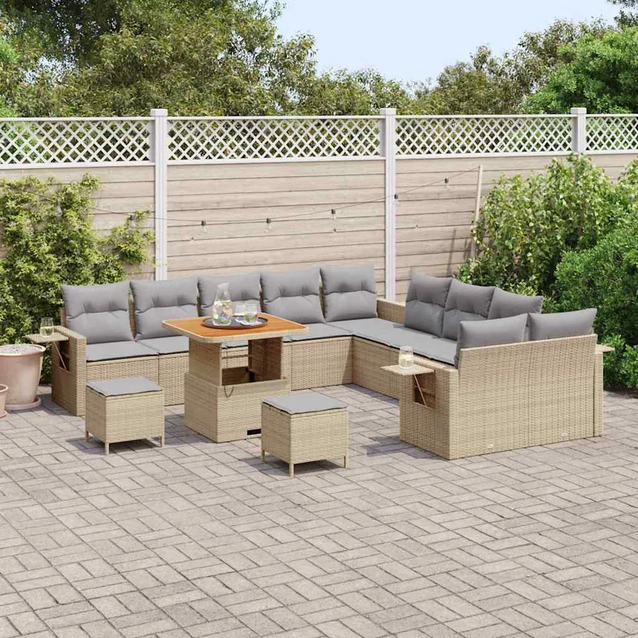 Ensemble de canapé de jardin 13 pcs Beige polyrotin - 3