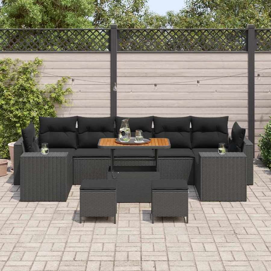 Ensemble de canapé de jardin avec coussin 10 pcs Noir - 3