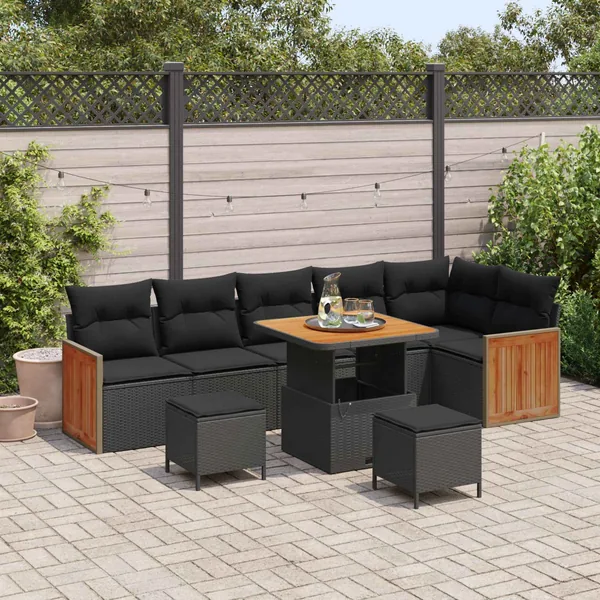 Ensemble de canapé de jardin avec coussin 11 pcs Noir polyrotin