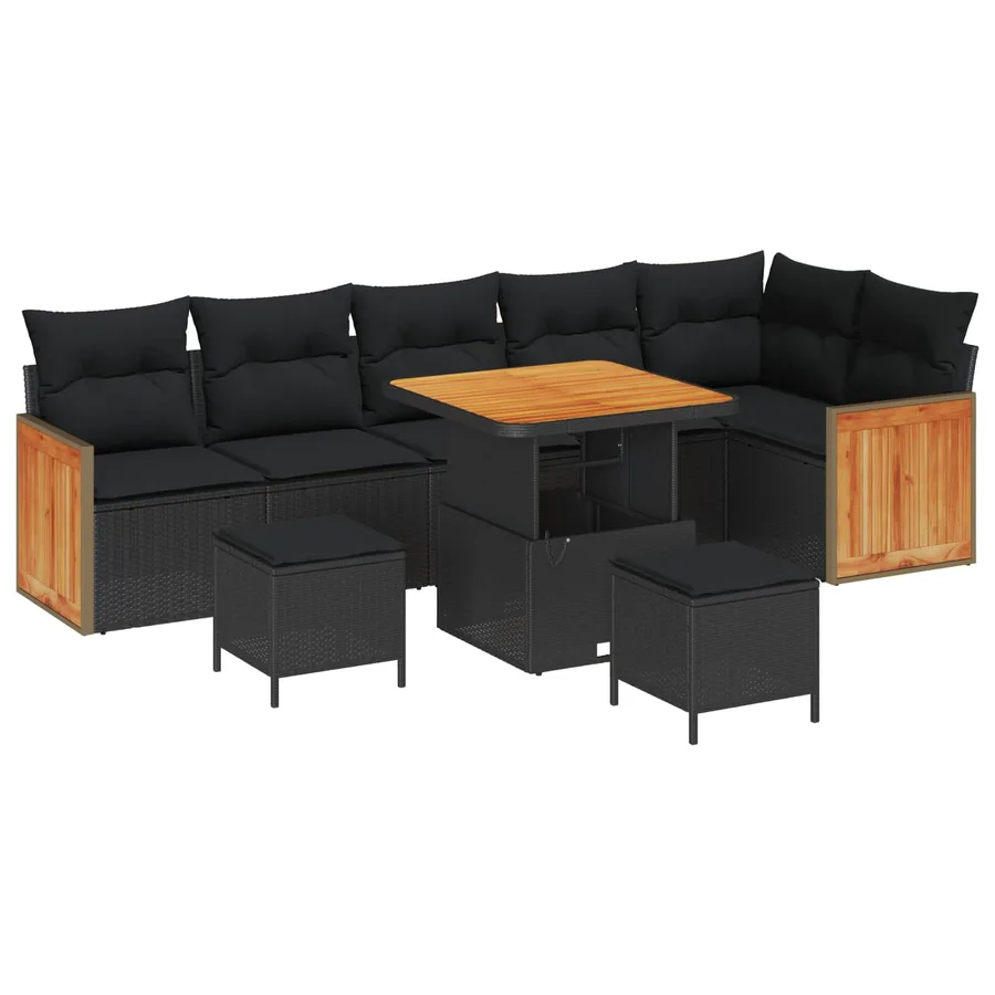 Ensemble de canapé de jardin avec coussin 11 pcs Noir polyrotin - 2