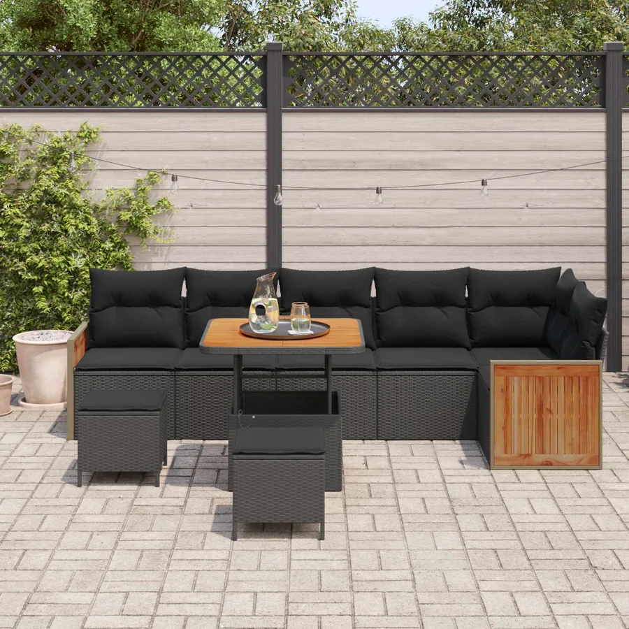 Ensemble de canapé de jardin avec coussin 11 pcs Noir polyrotin - 3