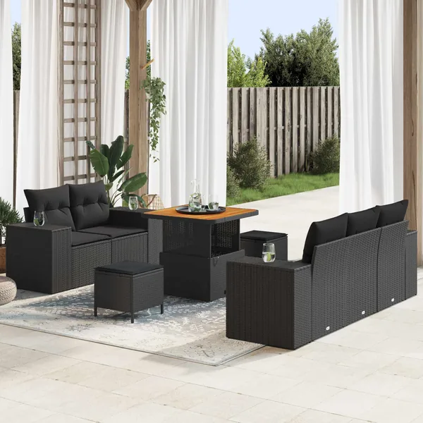 Ensemble de canapé de jardin 8 pcs Noir Poly Rattan