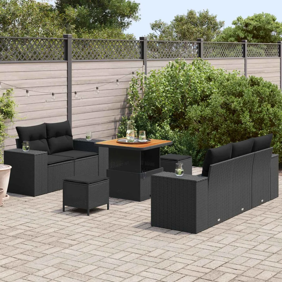 Ensemble de canapé de jardin 8 pcs Noir Poly Rattan - 3