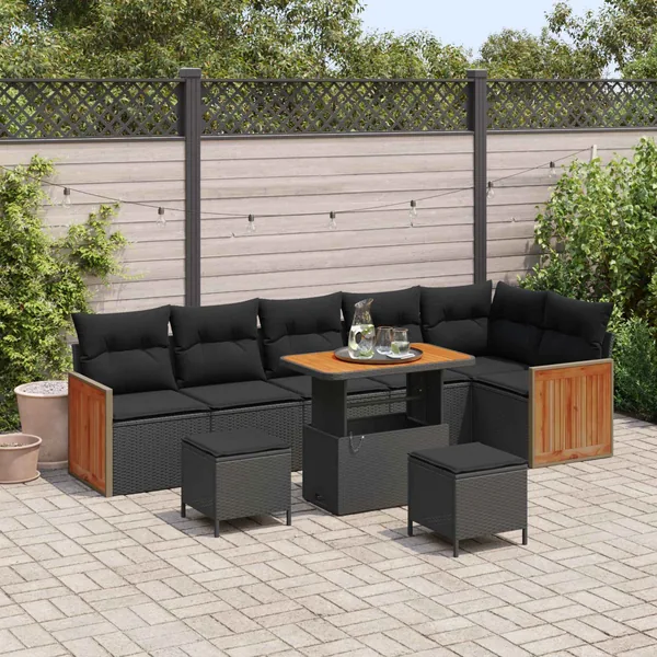 Ensemble de canapé de jardin avec coussin 11 pcs Noir polyrotin