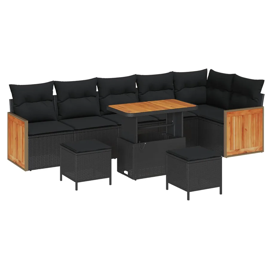 Ensemble de canapé de jardin avec coussin 11 pcs Noir polyrotin - 2