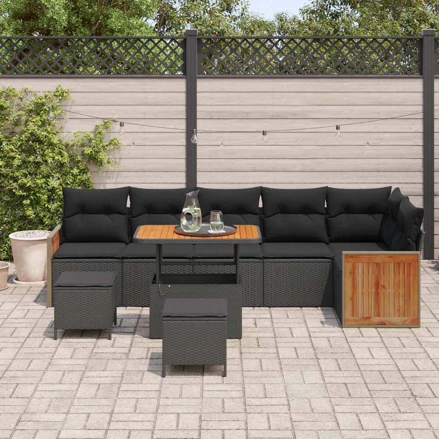 Ensemble de canapé de jardin avec coussin 11 pcs Noir polyrotin - 3