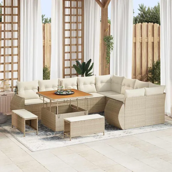 Ensemble de canapé de jardin avec coussin 12 pcs beige et crème