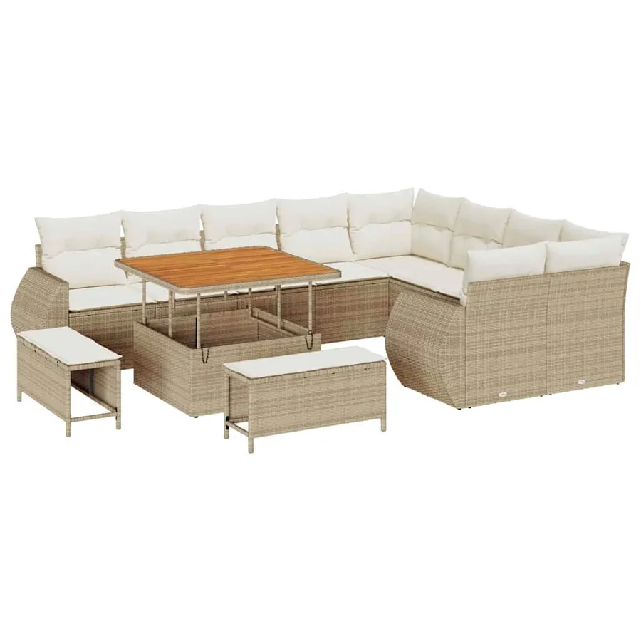 Ensemble de canapé de jardin avec coussin 12 pcs beige et crème - 2