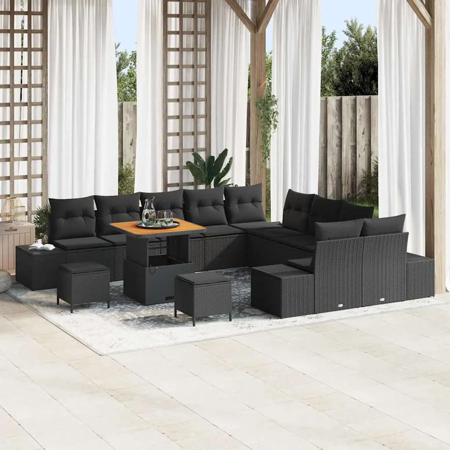 Ensemble de canapé de jardin 13 pcs Noir Poly rotin