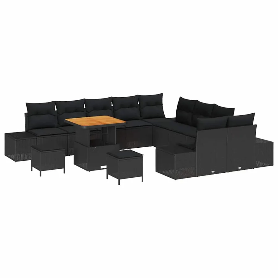 Ensemble de canapé de jardin 13 pcs Noir Poly rotin - 2