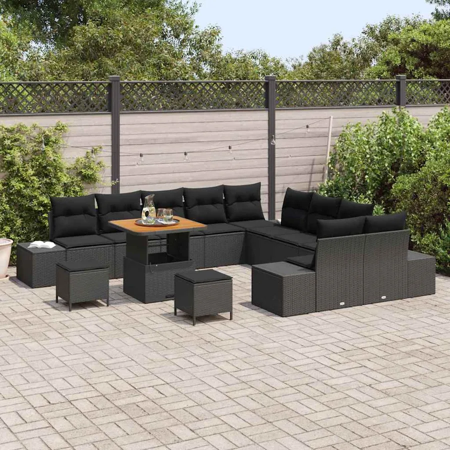 Ensemble de canapé de jardin 13 pcs Noir Poly rotin - 3