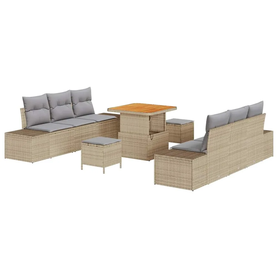 Ensemble de canapé de jardin 9 pcs Beige Poly rotin - 2