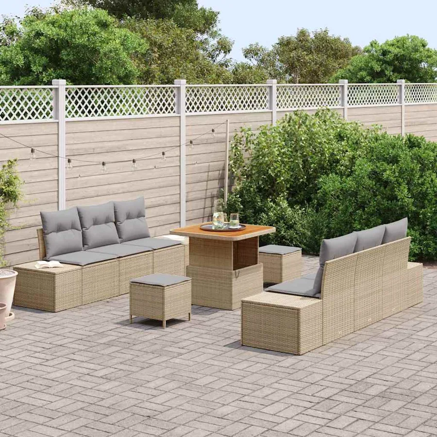 Ensemble de canapé de jardin 9 pcs Beige Poly rotin - 3