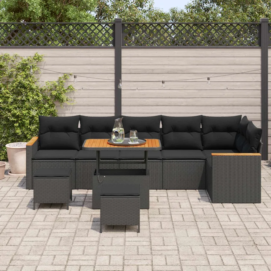Ensemble de canapé de jardin avec coussin Noir Poly rotin - 3