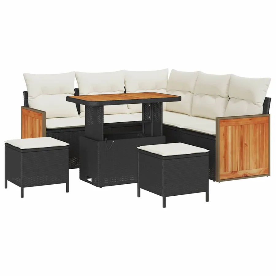 Ensemble de canapé de jardin 9 pcs Noir et Crème polyrotin - 2