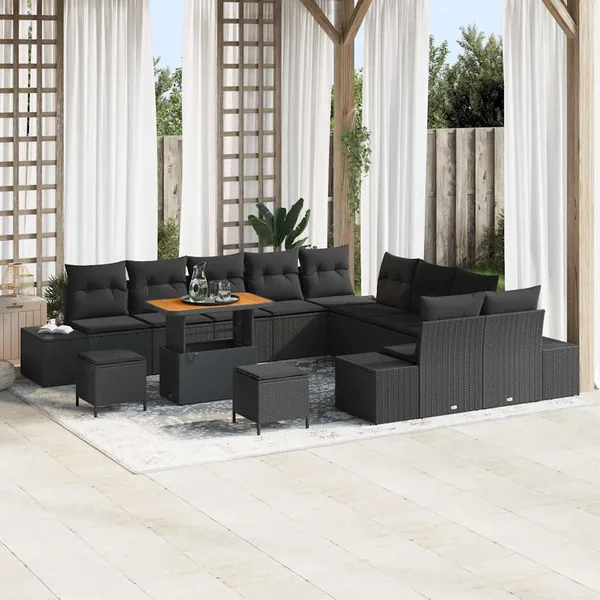 Ensemble de canapé de jardin 13 pcs Noir Poly rotin
