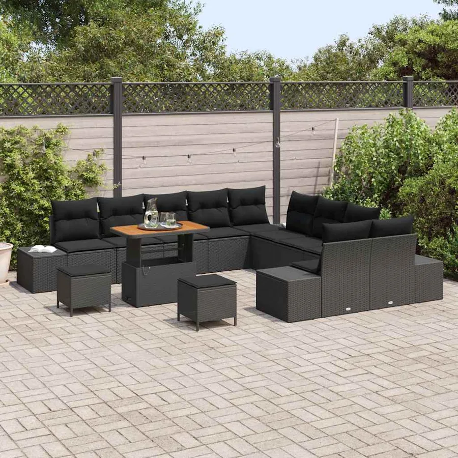 Ensemble de canapé de jardin 13 pcs Noir Poly rotin - 3