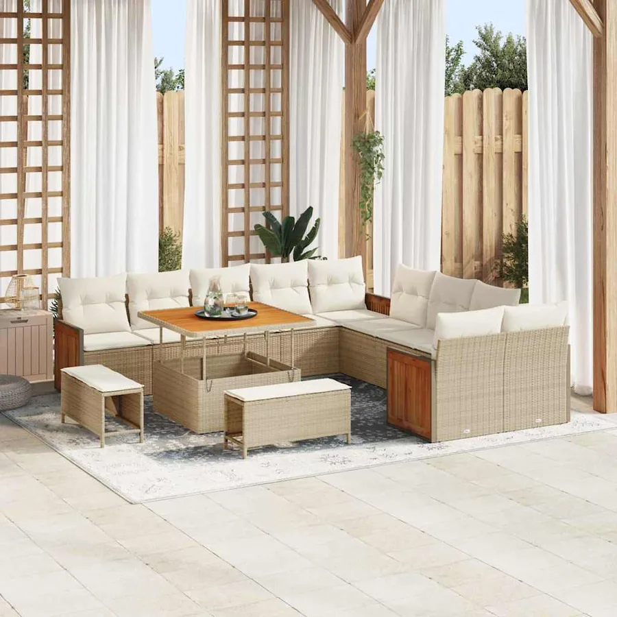 Ensemble de canapé de jardin 17 pcs Beige et crème polyrotin