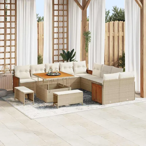 Ensemble de canapé de jardin 17 pcs Beige et crème polyrotin