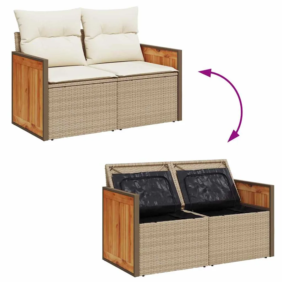 Ensemble de canapé de jardin 17 pcs Beige et crème polyrotin - 11