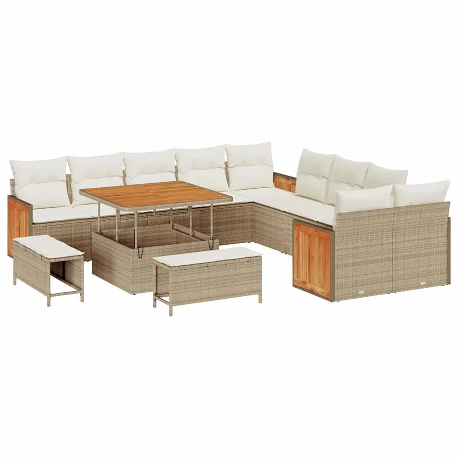 Ensemble de canapé de jardin 17 pcs Beige et crème polyrotin - 2