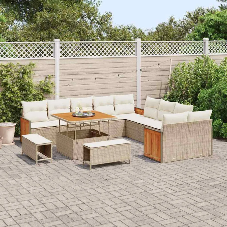 Ensemble de canapé de jardin 17 pcs Beige et crème polyrotin - 3