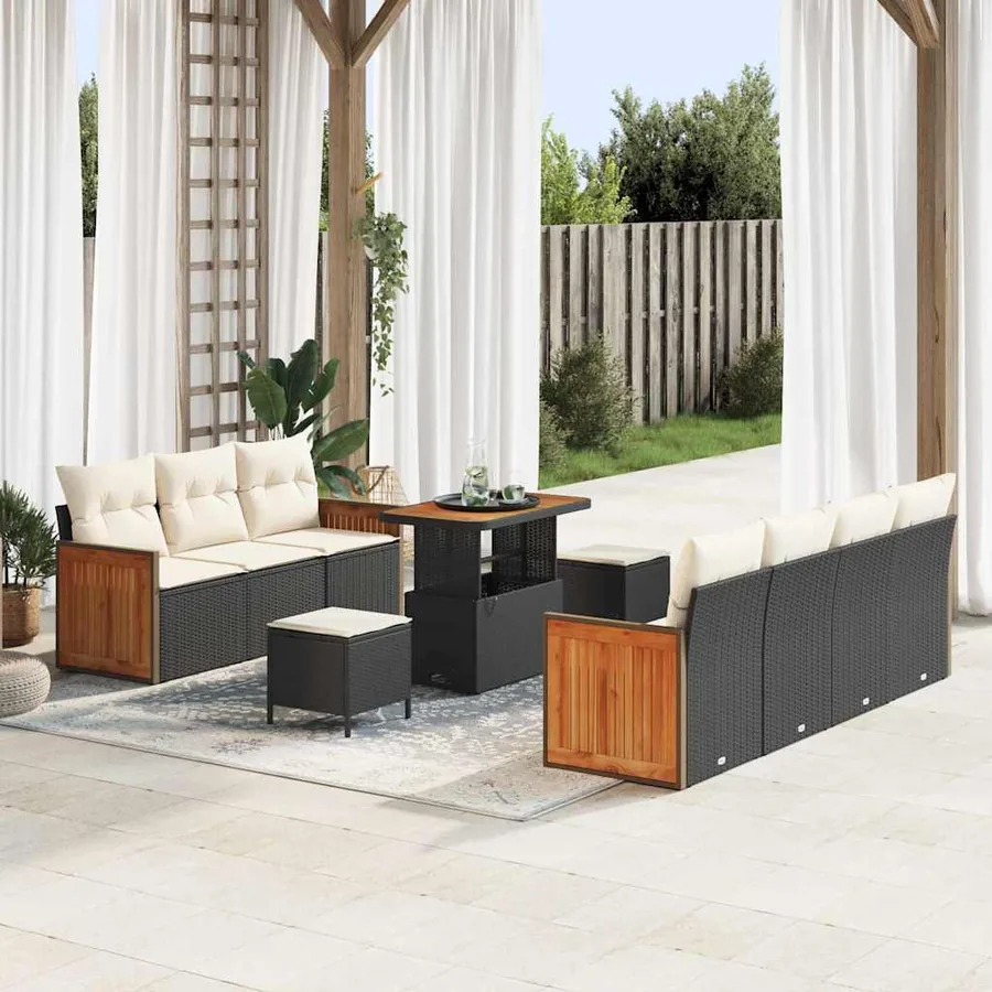 Ensemble de canapé de jardin 13 pcs Noir et Crème polyrotin