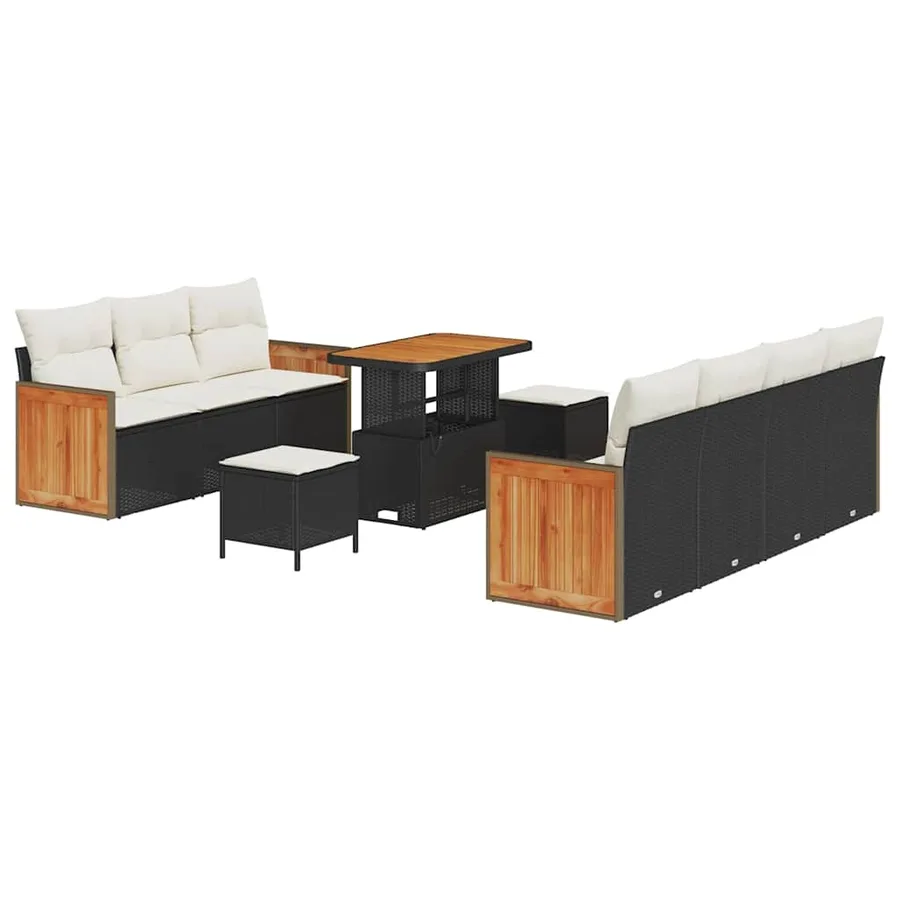 Ensemble de canapé de jardin 13 pcs Noir et Crème polyrotin - 2