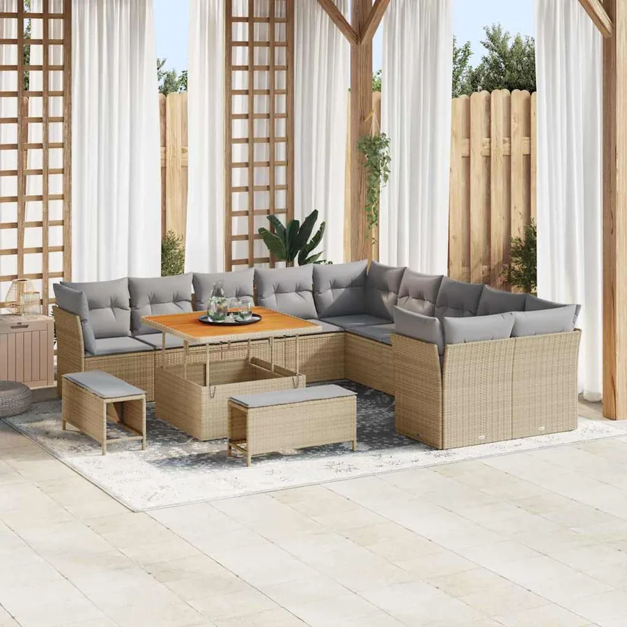 Ensemble de canapé de jardin 13 pcs Beige polyrotin