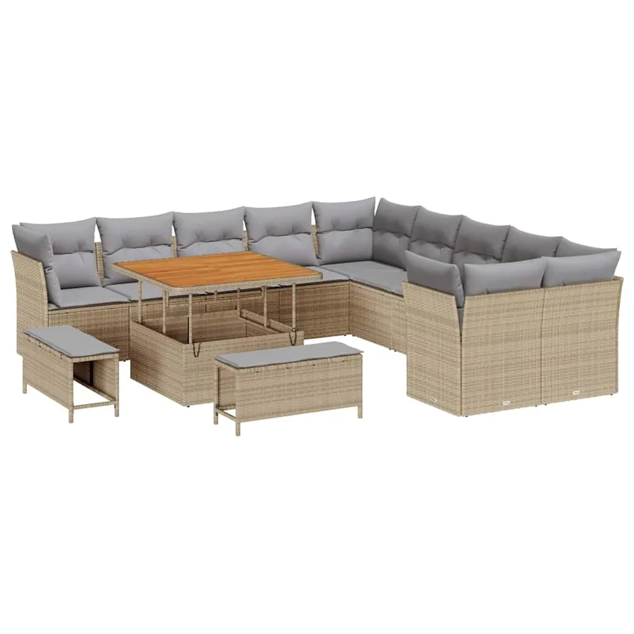 Ensemble de canapé de jardin 13 pcs Beige polyrotin - 2