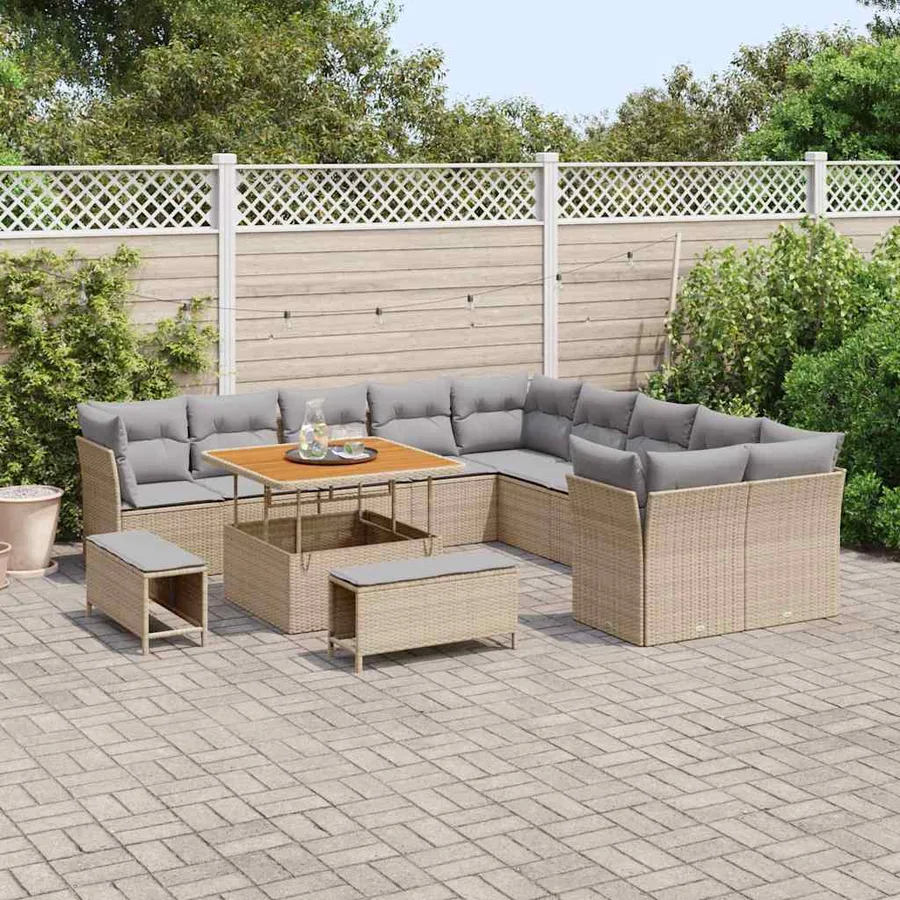 Ensemble de canapé de jardin 13 pcs Beige polyrotin - 3