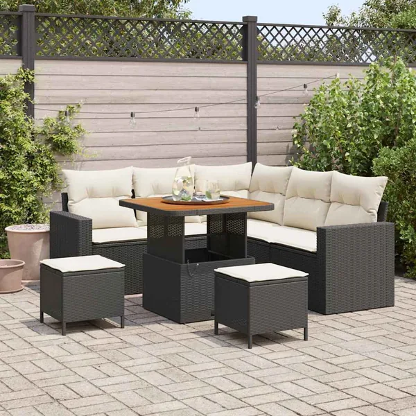 Ensemble de canapé de jardin 8 pcs Noir polyrotin