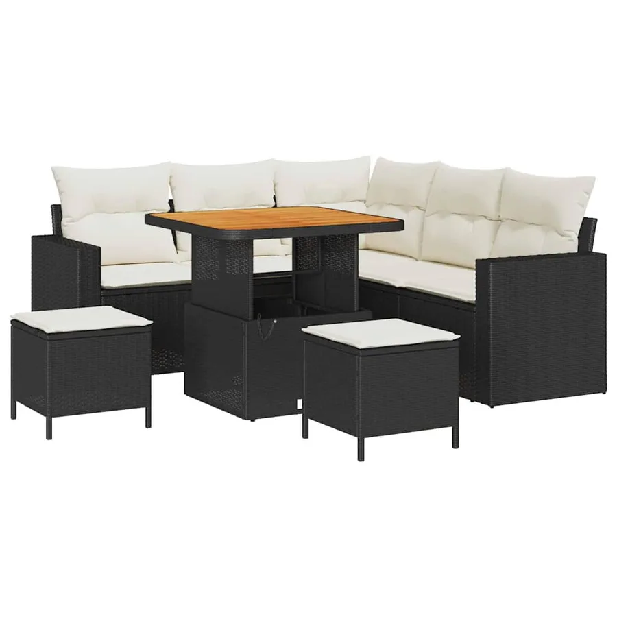 Ensemble de canapé de jardin 8 pcs Noir polyrotin - 2