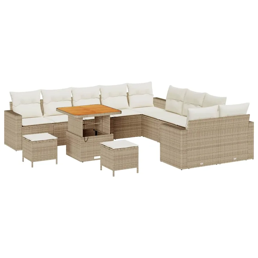Ensemble de canapé de jardin 13 pcs Beige polyrotin - 2