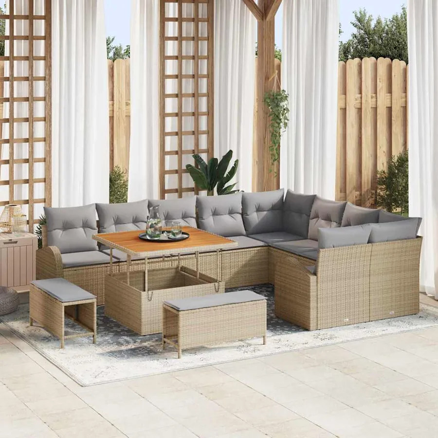 Ensemble de canapé de jardin 12 pcs Beige polyrotin