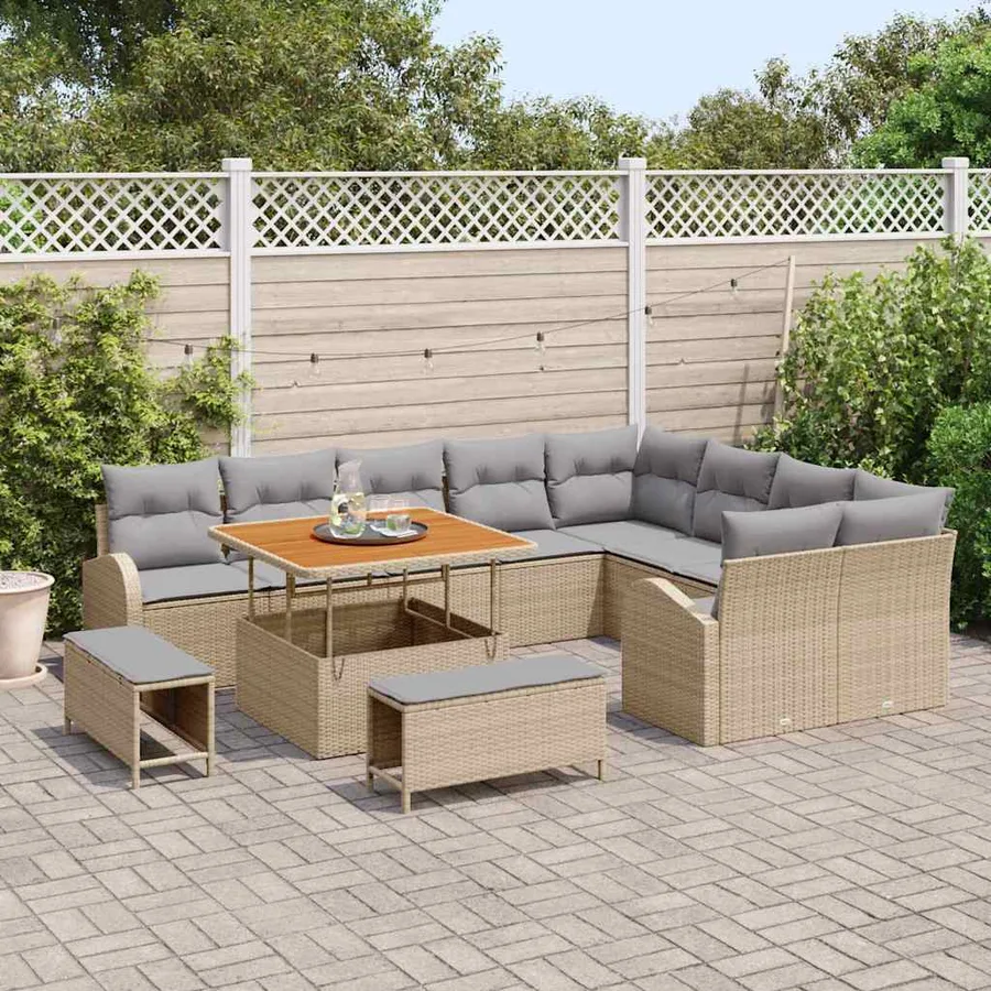Ensemble de canapé de jardin 12 pcs Beige polyrotin - 3
