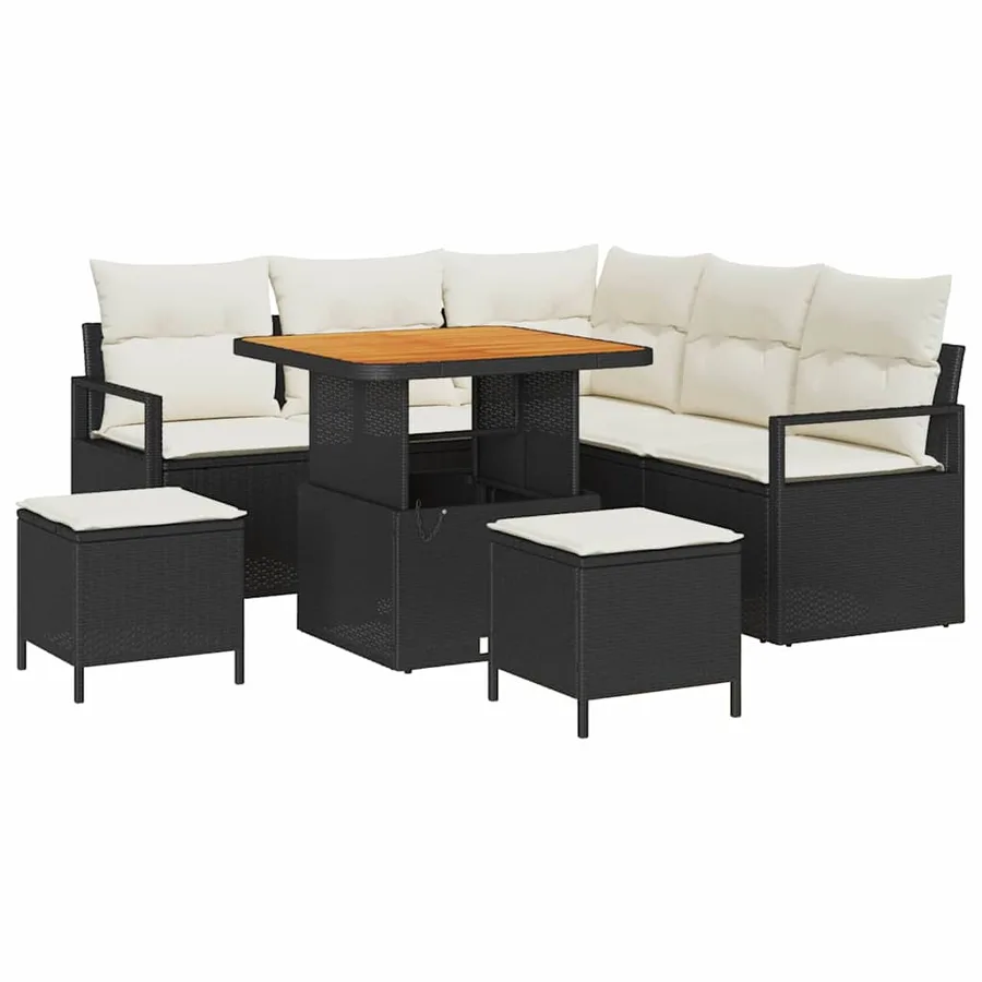 Ensemble de canapé de jardin avec coussin 8 pcs Noir polyrotin - 2