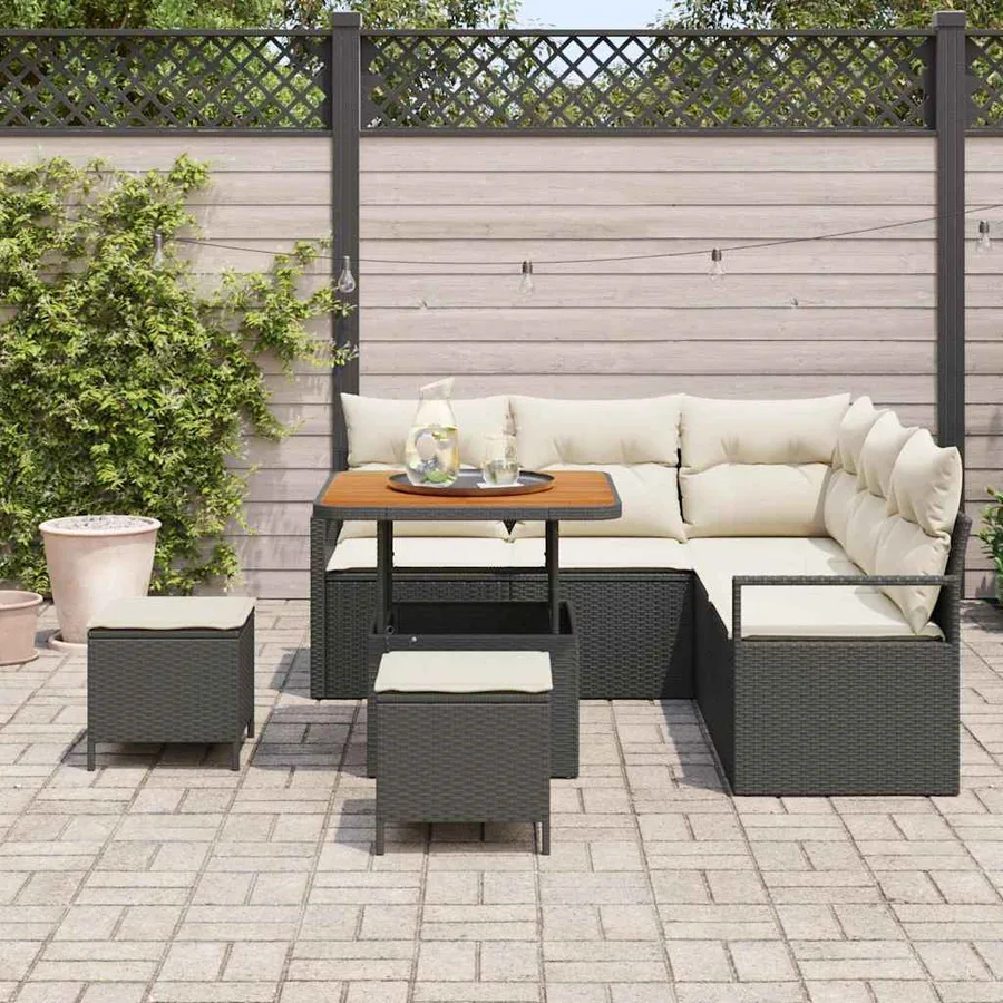 Ensemble de canapé de jardin avec coussin 8 pcs Noir polyrotin - 3