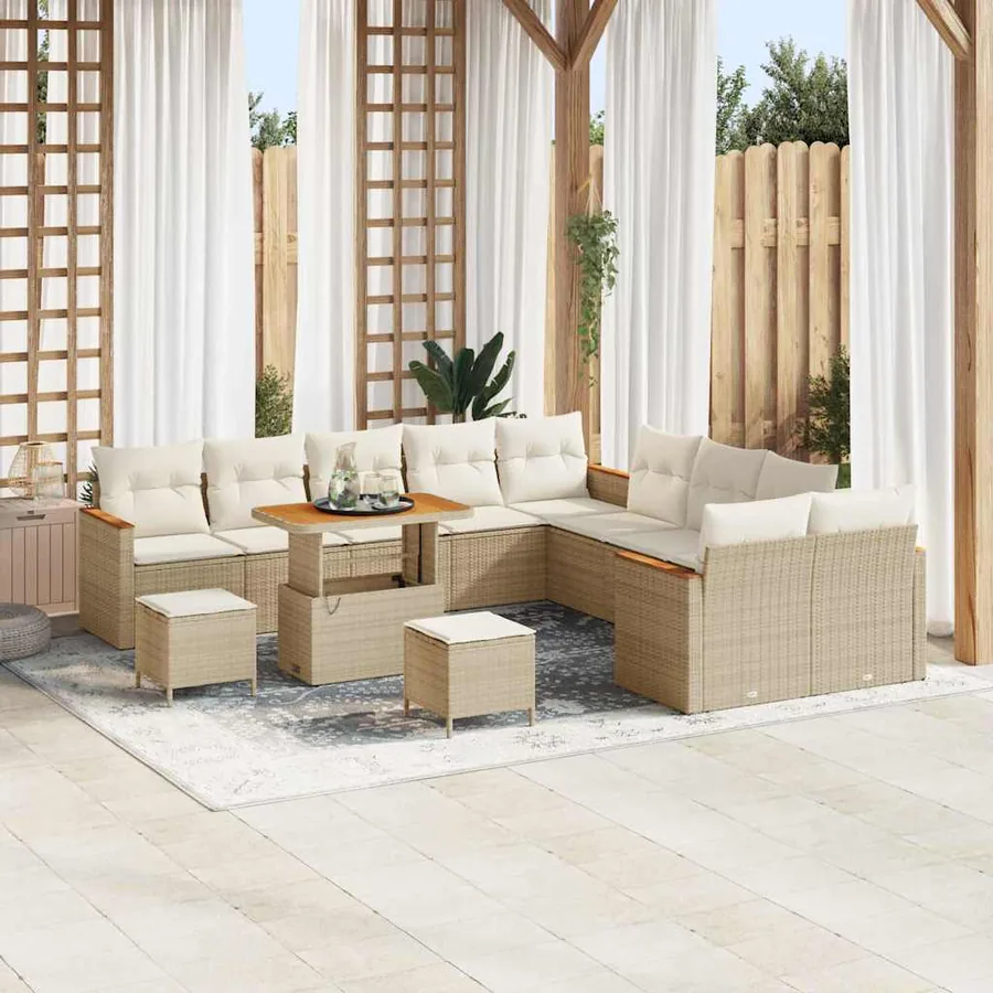 Ensemble de canapé de jardin 13 pcs Beige polyrotin