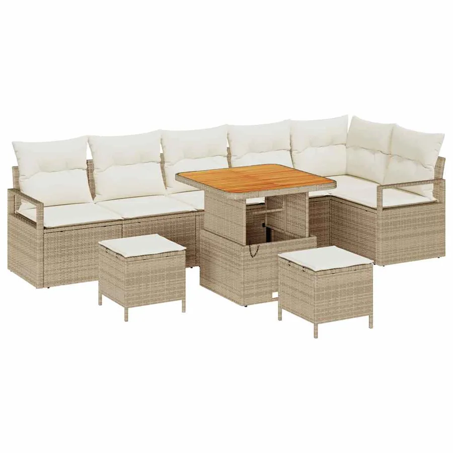 Ensemble de canapé de jardin 9 pcs Beige Poly rotin - 2