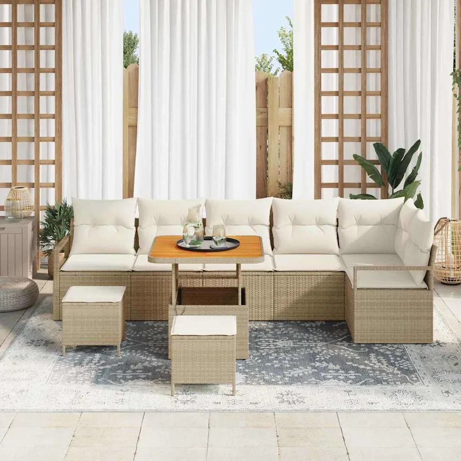 Ensemble de canapé de jardin 9 pcs Beige Poly rotin - 3