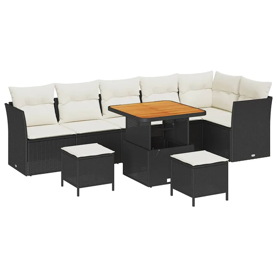 Ensemble de canapé de jardin 9 pcs Noir polyrotin - 2