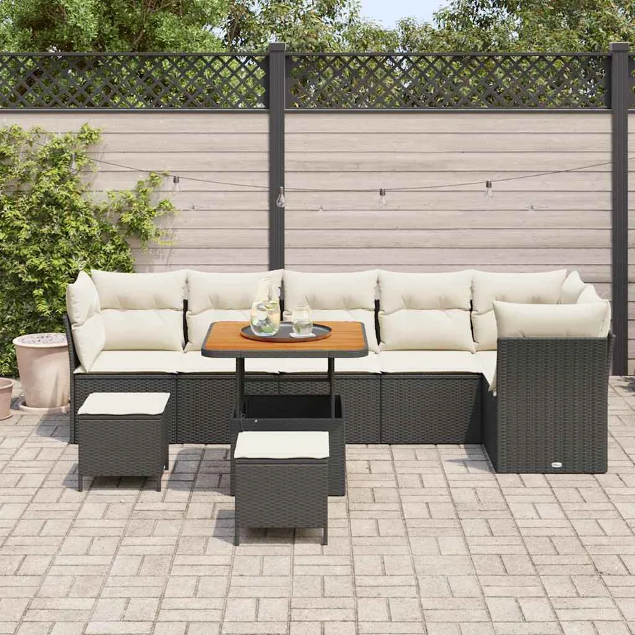 Ensemble de canapé de jardin 9 pcs Noir polyrotin - 3