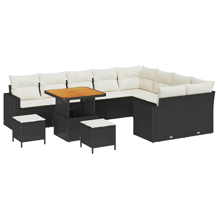 Ensemble de canapé de jardin 12 pcs Noir polyrotin - 2